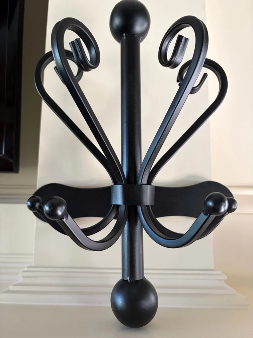 Matte Black Metal Wall Hanger w/Decorative Scrolls for Umbrella/Purses/Jackets